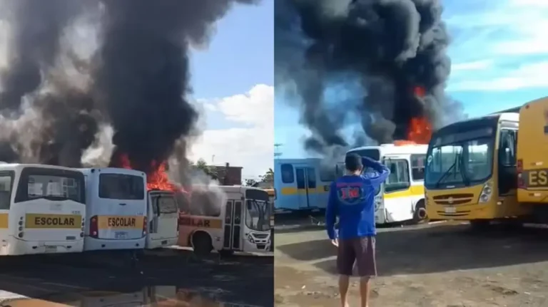 Três ônibus escolares são destruídos por incêndio em garagem no bairro Ipueiras, em Picos